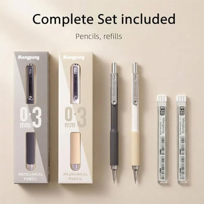 2 Pack 0.5 mm Metal Mechanical Pencils Set,Lead Drafting Pencil with 2 Tube Lead Refills for Art Writing, Sketching Drawing - size: 0.5mm