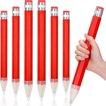 Tinlade 6 Pcs Wooden Jumbo Pencils for Prop, Funny Huge Red Giant Pencil 14 Inch for Home and School Supplies, Kids, Preschoolers - color: Red