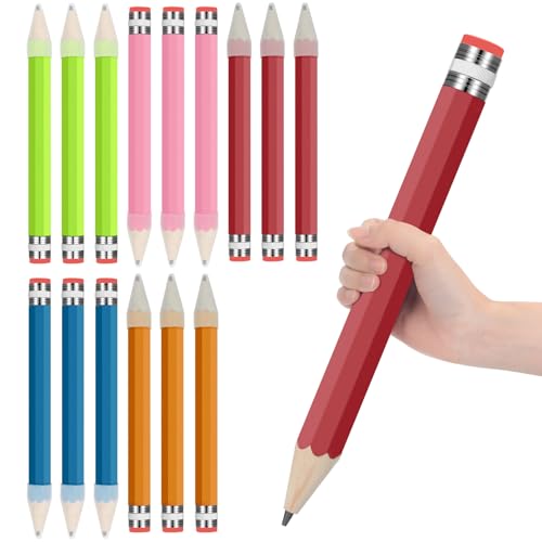 Fainne 15 Pcs Jumbo Pencils for Prop 13.4 Inch Wood Giant Pencil with Cap Big Funny Novelty Gift for Kids Back to School School Classroom Reward Supplies Teachers Students Gifts, 5 Colors