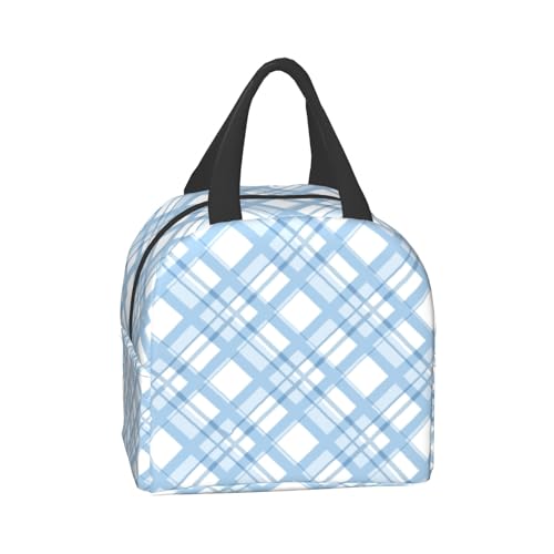 Nerxy Blue Buffalo Plaid Check Lunch Bag Modern Lunch Box 8x5x8.5inch Soft Meal Tote Bag Lunchbox For Women Kids Adults Work School Office Travel Picnic Outdoor - color: Blue
