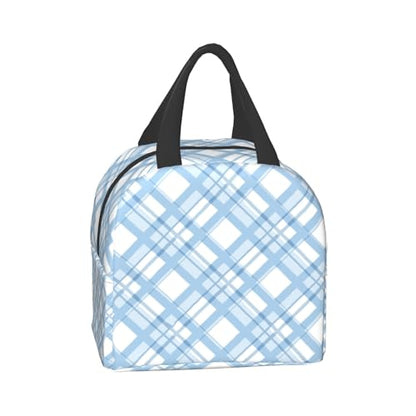Nerxy Blue Buffalo Plaid Check Lunch Bag Modern Lunch Box 8x5x8.5inch Soft Meal Tote Bag Lunchbox For Women Kids Adults Work School Office Travel Picnic Outdoor - color: Blue