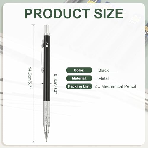 PATIKIL 2Pcs Mechanical Pencil 0.7mm, Lead Pencils Mechanical Holder Medium Point Automatic Metal Holder for Drawing Art Sketching Woodworking, Black - color: Black