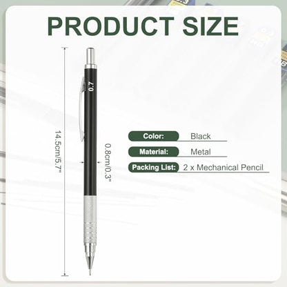 PATIKIL 2Pcs Mechanical Pencil 0.7mm, Lead Pencils Mechanical Holder Medium Point Automatic Metal Holder for Drawing Art Sketching Woodworking, Black - color: Black