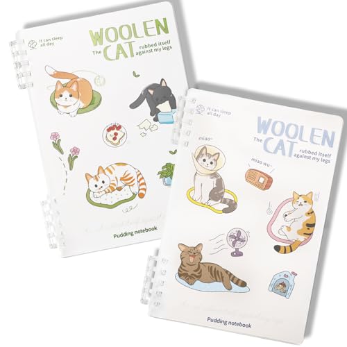 2 Pack Lined Spiral Journal Notebook with Loose Leaf Binder, Cute Cat Theme Spiral Notebook for Women, Office School Work & Note Taking, A5 (7.9"x 5.5") College Ruled Hardcover Notebook, 120 Pages (White-Cat A) - color: White-Cat A