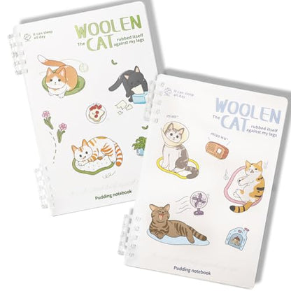 2 Pack Lined Spiral Journal Notebook with Loose Leaf Binder, Cute Cat Theme Spiral Notebook for Women, Office School Work & Note Taking, A5 (7.9"x 5.5") College Ruled Hardcover Notebook, 120 Pages (White-Cat A) - color: White-Cat A