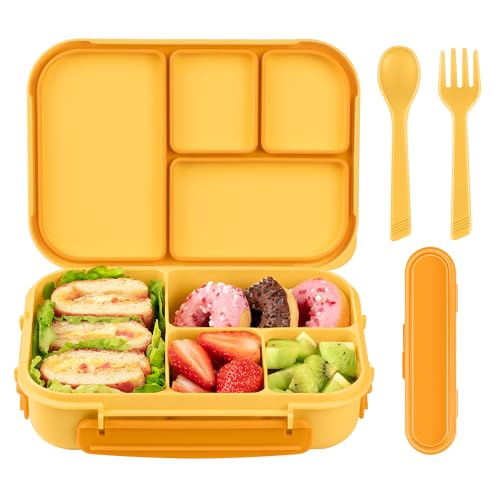 Amathley Lunch Box Kids,Bento Box Adult,Leakproof Lunch Containers for Adults/Kids/Toddler,1200ML-4 Compartments bento Lunch box with Utensil,Microwave & Dishwasher & Freezer Safe (Yellow) - color: Yellow