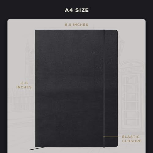 Beechmore Books Blank Sheet Music Notebook – A4 8.5"x11.5" for Songwriters, Musicians & Composers, 156 Thick 120gsm Pages, 10-Staff Perforated Sheets, Vegan Leather Hardcover, Elastic Closure, Gift Box - color: Charcoal Black