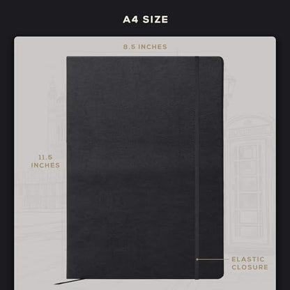 Beechmore Books Blank Sheet Music Notebook – A4 8.5"x11.5" for Songwriters, Musicians & Composers, 156 Thick 120gsm Pages, 10-Staff Perforated Sheets, Vegan Leather Hardcover, Elastic Closure, Gift Box - color: Charcoal Black