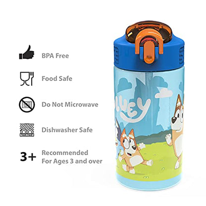 Zak Designs Bluey Kids Water Bottle Durable Plastic Spout Cover and Built-in Carrying Loop, Leak-Proof Water Design for Travel, (16oz, 2pc Set), 2pk - color: Bluey Bottle 2pk
