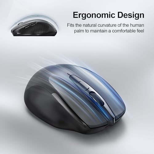 TECKNET Wireless Mouse, BT 5.0/2.4G, Rechargeable 6-DPI Silent, Grey | Bluetooth 5.0/3.0 & USB A, 2-Device Easy Switch, Wide OS Compatible, 6 Buttons, 6-DPI up to 4800, Ergonomic for S to M Hands - color: Grey