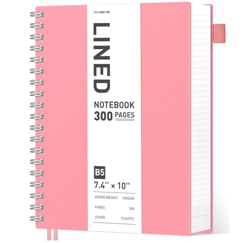 AHGXG Spiral Notebook College Ruled - Large Spiral Journal Notebook B5 7.48" × 10.15", 300 Pages, 100GSM Thick Paper, Plastic Hardcover, for Work Office School Writing Notes,Pink - color: Pink, size: B5-Regular