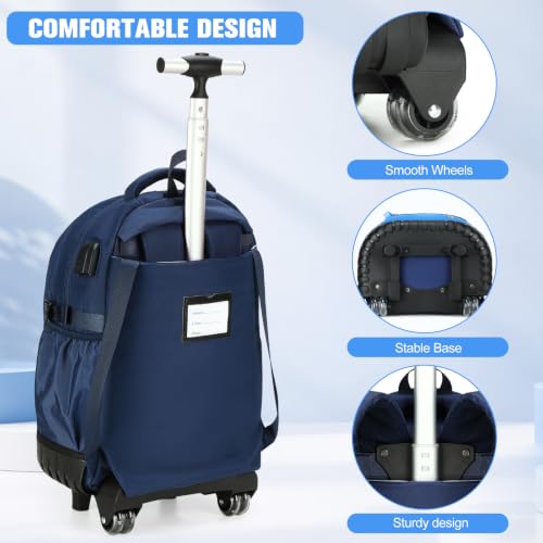 ACESAK Rolling Backpack for Boys, Kids Backpack with Wheels Portable with Insulated Lunch Box & Pencil Case, Multi-Pocket Roller Backpack for Preschool Kindergarten Kids Boys Travel(Dark Blue) - color: Dark Blue
