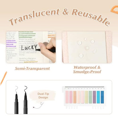 22Pcs Book Annotation Kit Aesthetic Pencil Case with Supplies School Annotation Supplies Gel Pen Transparent Sticky Note Taking Bible Study College Stationery Supplie (Lavender Floral) - color: Lavender Floral