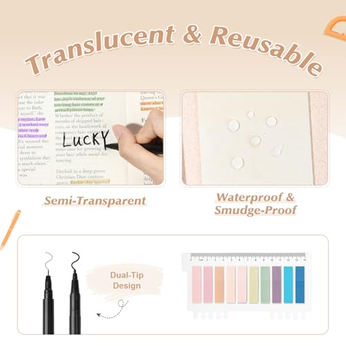 22Pcs Book Annotation Kit Aesthetic Pencil Case with Supplies School Annotation Supplies Gel Pen Transparent Sticky Note Taking Bible Study College Stationery Supplie (White Strawberry Dot) - color: White Strawberry Dot