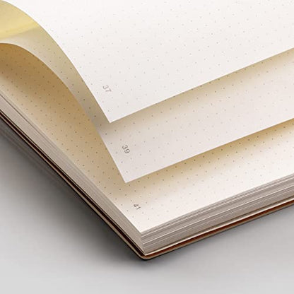 EMSHOI Dotted Journal Notebook, 192 Numbered Pages, B5 Size (7.5'' x 10'') | 100 GSM Thick Paper, Leather Softcover, Dot Grid, for Journaling, Planning, Tracking & Sketching (Khaki) - color: Khaki, style: Dotted