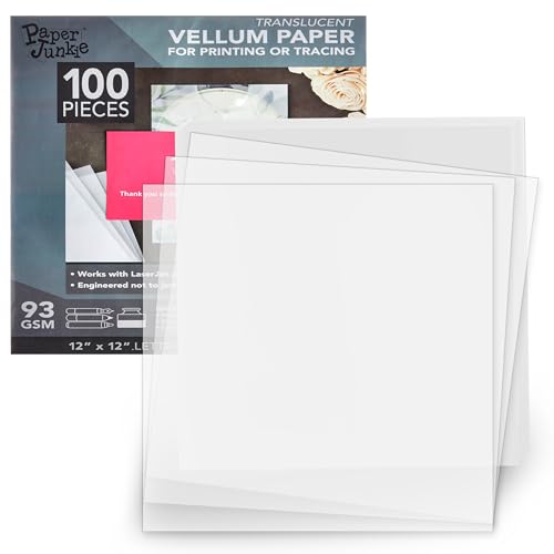 Translucent Vellum Sheets - 100 Sheets, 12 x 12 in, White - 93gsm/63lb Tracing Paper for Drawing & Invitation Paper - Transparent Craft Overlays - size: 12 x 12 inches