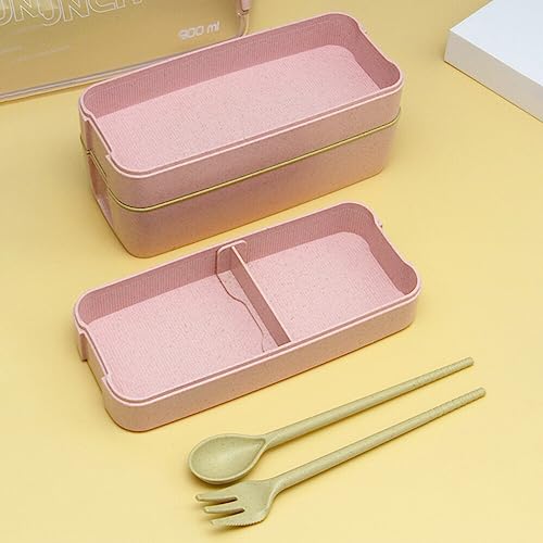 Adult Lunch Box Square 3 Compartment 900ML Sealed Bento Box 3 Layers All-in-One Stackable Bento Box Containers with Fork Spoon for Home Travel Office Plastic Lunch Box (Green)