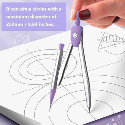 Math Geometry Tool Kit for Students – 8-Piece Compass Protractor Ruler Set with Metal Case, Anti-Myopia Office School Drawing Supplies (Blue) - color: Blue