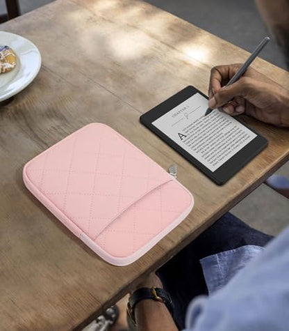 MoKo 6-7 inch Padded E-Reader Sleeve Case with Dual Pockets Fits with 6/6.8/7-inch E-Reader/Nook/Kobo, Protective Sleeve Cover Pouch Bag Carrying Case, Pink