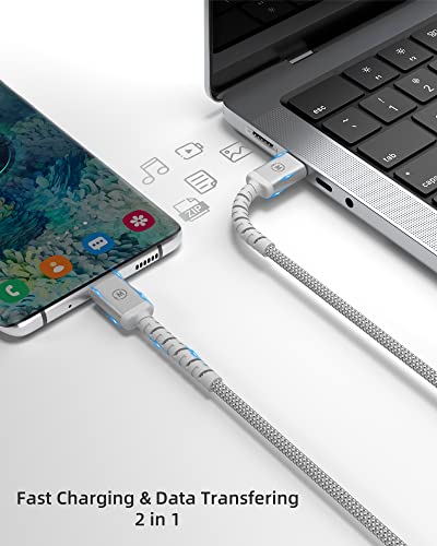 imuto USB C to USB C Cable (6.6ft, 2-Pack) 100W Fast Charging Cable Braided for iPhone 15/15Pro/15Plus/15ProMax MacBook Pro 2020,iPad Pro 2020, iPad Air 4,Samsung Galaxy S23+/S23 Ultra (Sliver) - color: Silver