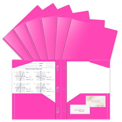 Briartw 6-Pack Pink Plastic Folders with Prongs, Fun Letter Size for Girls,Women, Creative Writing, Art Projects, Nursing Students, and Sweet Style - color: Pink
