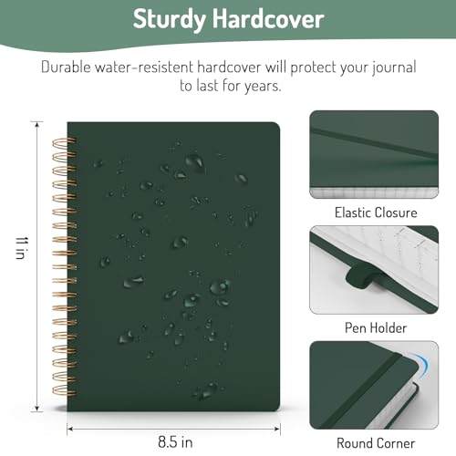 Forvencer A4 Lined Spiral Journal Notebook with 300 Numbered Pages, 11" X 8.5" Thick Journals for Writing with 100GSM Paper, Hardcover Notebooks with Contents for Work, School, Dark Green | Thick Journals for Writing with 100GSM Paper, Hardcover Notebooks