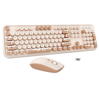 Wireless Keyboard and Mouse Combo, 2.4GHz Colorful Cute Round Keycaps Keyboard for Office Computer PC Desktops Laptop (104 Keys Ice Cream) - color: 104 Keys Ice Cream