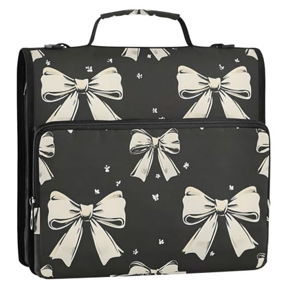 3 Ring Zipper Binder with Shoulder Strap Black White Bow 1.5 inch Binders Keeper Large Capacity Multi Pockets for School Office Supplies - color: Multi387, size: Fit 500 Sheets