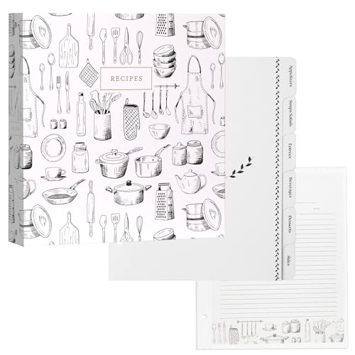Jot & Mark 8.5"" x 11"" 3 Ring Recipe Binder with Spill-Proof Clear Binder | 50 Recipe Cards + 25 Sleeve Protectors + 5 Full-Page Sleeves + 6 Tabs | 8.5x11 | Culinary Crockery - color: Culinary Crockery, size: 8.5" x 11"