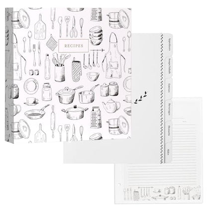 Jot & Mark 8.5"" x 11"" 3 Ring Recipe Binder with Spill-Proof Clear Binder | 50 Recipe Cards + 25 Sleeve Protectors + 5 Full-Page Sleeves + 6 Tabs | 8.5x11 | Culinary Crockery - color: Culinary Crockery, size: 8.5" x 11"