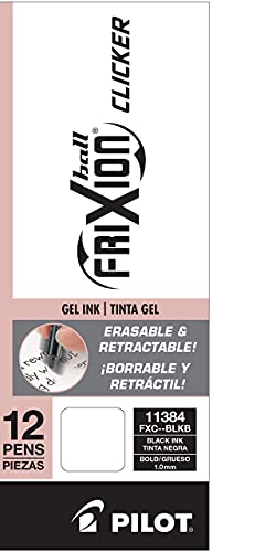 PILOT, FriXion Clicker Erasable Gel Pens, Bold Point 1 mm, Black 12 Count (Pack of 12) - size: 12 Count (Pack of 12)