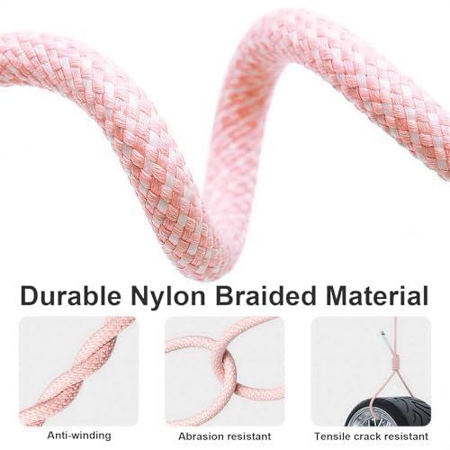 USB C to C Charger Cable, 60W, 6FT, 2-Pack, Pink | Fast Charging, Braided Nylon, for iPhone 17/16/15, MacBook iPad, Galaxy S25/S24 - color: Pink, size: 6FT+6FT