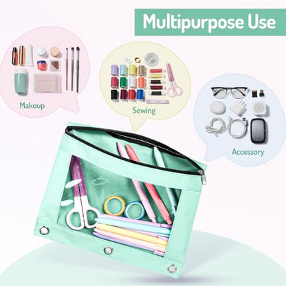 Forvencer Pencil Pouch for 3 Ring Binder, Pastels Pencil Case with Smooth Zipper, Cute Soft Pen Bag with Clear Window & 3 Reinforced Grommets, Big Capacity Binder Bag, School Office Supplies, Yellow - color: Yellow