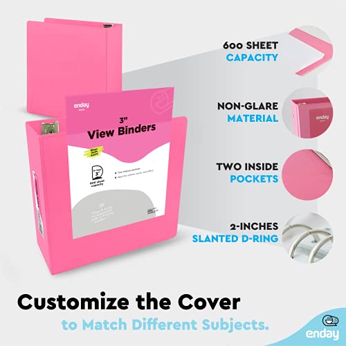 3 Inch Binder (2 Pack) Pink and Purple 3 Ring Binder 3 inch, Clear View Cover with 2 Inside Pockets, Three Ring Binders for Home, Office and School Supplies - Enday - color: Pink - Purple, size: 3-Inch