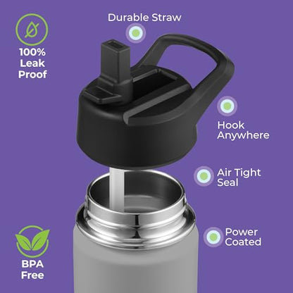 SIPX™ 12 oz Insulated Water Bottle with Straw Lid – Leakproof Stainless Steel, BPA-Free, Easy to Carry – Perfect for School, Camp, Sports & Travel –Gray - color: Gray