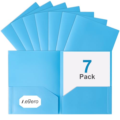 Aegero Plastic Folders with Pockets (7 Pack, SkyBlue) | Durable Heavy Duty File Folders with Business Card Slot, 2-Pocket Folder for Schoolwork & Office,Letter Size - color: Skyblue, size: 1 Set（7pack）