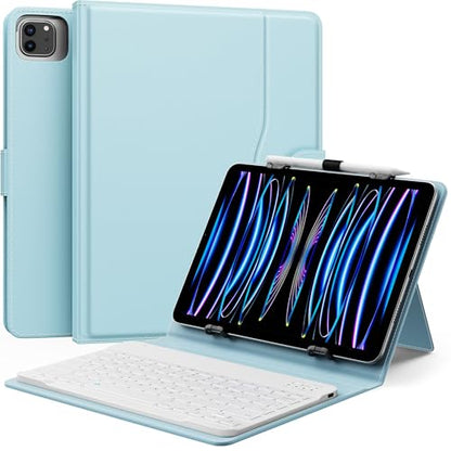 MoKo Universal Tablet Case with QWERTY Keyboard for 9",9.7",10.1",10.2",10.4",10.5",10.9" Tablet, with Removable Wireless Bluetooth Keyboard&Pen Holder for iPad, Samsung, Fire, Pixel, Other, Sky Blue - color: Sky Blue
