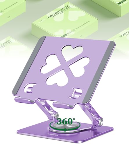 Tablet Stand for iPad,360° Rotating Desktop Holder - Aluminum Adjustable & Foldable Desk Holder for iPad Pro 12.9/11,Air 10.9,Samsung Tab S9,Portable Home/Office,Gift for Adults,Teens (Purple) - color: Purple