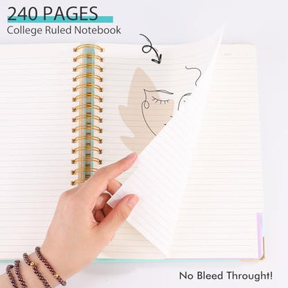 Huhuhero Spiral Notebook Journal, 240 Pages 5 Subject Notebook College Ruled, 7.6" x 10.5", Cute Hardcover Lined Spiral Journals for Work School Writing Women Men, College School Supplies, Purple - color: Purple