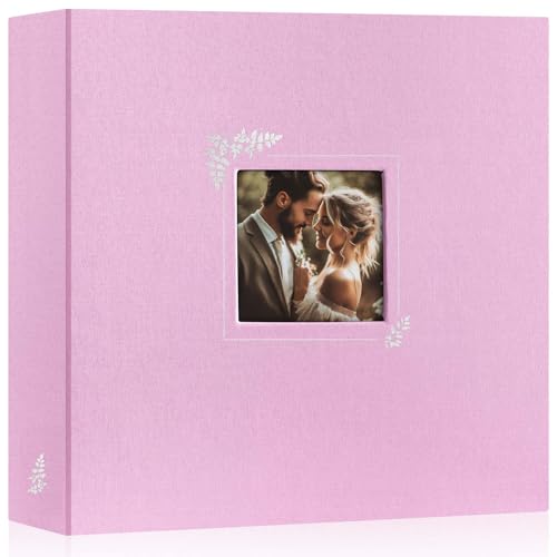 Lanpn Scrapbook Photo Album 12x12, Linen Window Design Cover Top Load 3 Ring Folder Binder Photobook Photo Book 12 x 12 inch with 30 Plastic Sleeves 60 Pages Pink - color: Pink, size: 12x12"