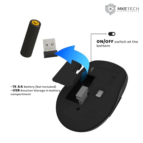 Wireless Computer Mouse - Full-Size 2.4G USB Receiver Mouse, 6 Buttons with Back/Forward, 3 DPI Levels, Lightweight, Ambidextrous Design, Black (MKE 410)
