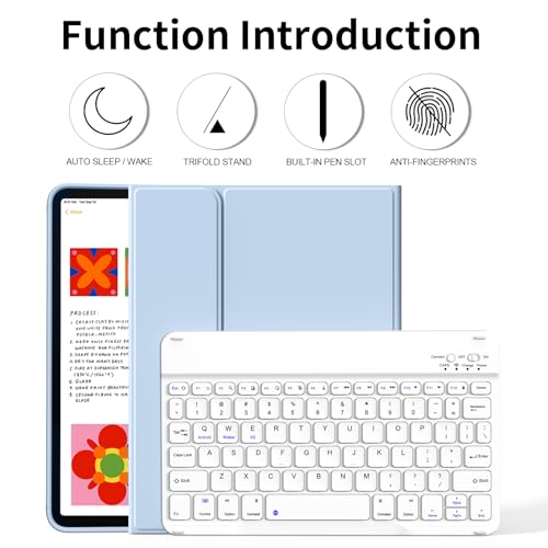 kenke for iPad 11/10th Gen Case with Keyboard 11/10.9 inch 2025 A16/2022, Detachable Wireless Bluetooth Keyboard Case with Bulit-in Pencil Holder, White Square Keycaps (Blue) - color: Blue