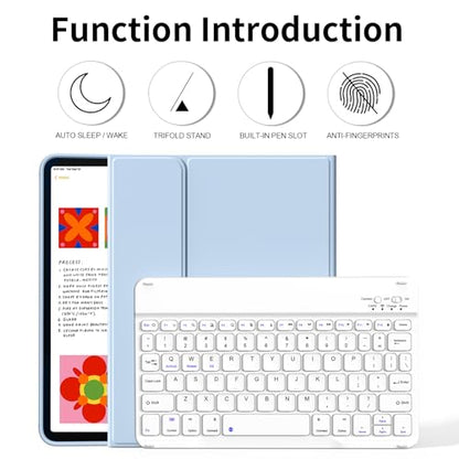 kenke for iPad 11/10th Gen Case with Keyboard 11/10.9 inch 2025 A16/2022, Detachable Wireless Bluetooth Keyboard Case with Bulit-in Pencil Holder, White Square Keycaps (Blue) - color: Blue