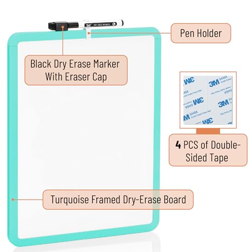 Mr. Pen- Dry Erase Board, 14” x 11” with a Black Dry Erase Marker | Aqua Blue Frame, Small Mini White Board for Students, Fridge, Wall, Locker, Includes Double Sided Tapes - color: Aqua Blue