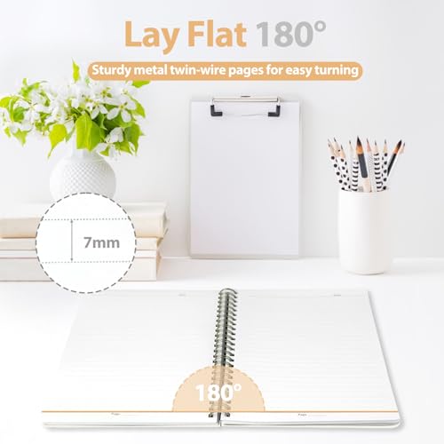 A5 Lined Spiral Journal Notebook, 146 Pages Hardcover Notebook with 100 GSM Thick Paper, Inner Pocket & Elastic Closure, 5.7" x 7.9", Notebooks for Work, School, College, Office, Journaling & Note Taking - color: Beige