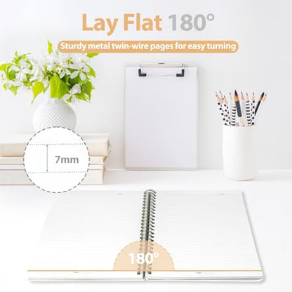 A5 Lined Spiral Journal Notebook, 146 Pages Hardcover Notebook with 100 GSM Thick Paper, Inner Pocket & Elastic Closure, 5.7" x 7.9", Notebooks for Work, School, College, Office, Journaling & Note Taking - color: Beige
