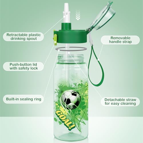 Tritan Kids Water Bottle for School, 18.6 oz Leakproof 2-in-1 Toddler Water Bottle with a Pop-up Detachbale Straw, Dishwasher Safe (Soccer) - color: Soccer