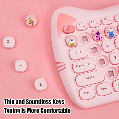 Cute Cat 2.4G USB Wireless Keyboard and Mouse Combo, Silent Keys, Candy Colors, Compatible with Notebook, PC (Pink-110Keys) - color: Pink-110Keys