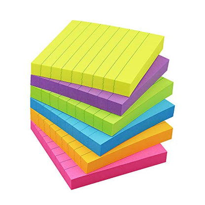 6 Pads Lined Sticky Notes 3x3 Sticky Notes with Lines Self-Stick Note Pads 6 Bright Multi Colors,100 Sheet/Pad - color: 3x3 6 Pads