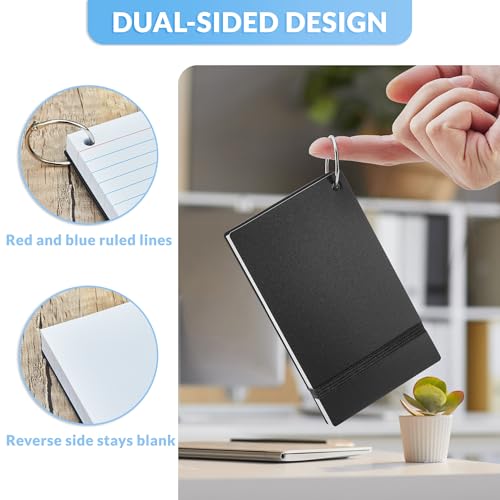 NEEWAY Ruled Index Cards with Ring 3x5 Inches, 200 Count Note Cards Lined, Flash Cards with Rings for Studying, Home and Office (Black) - color: Black